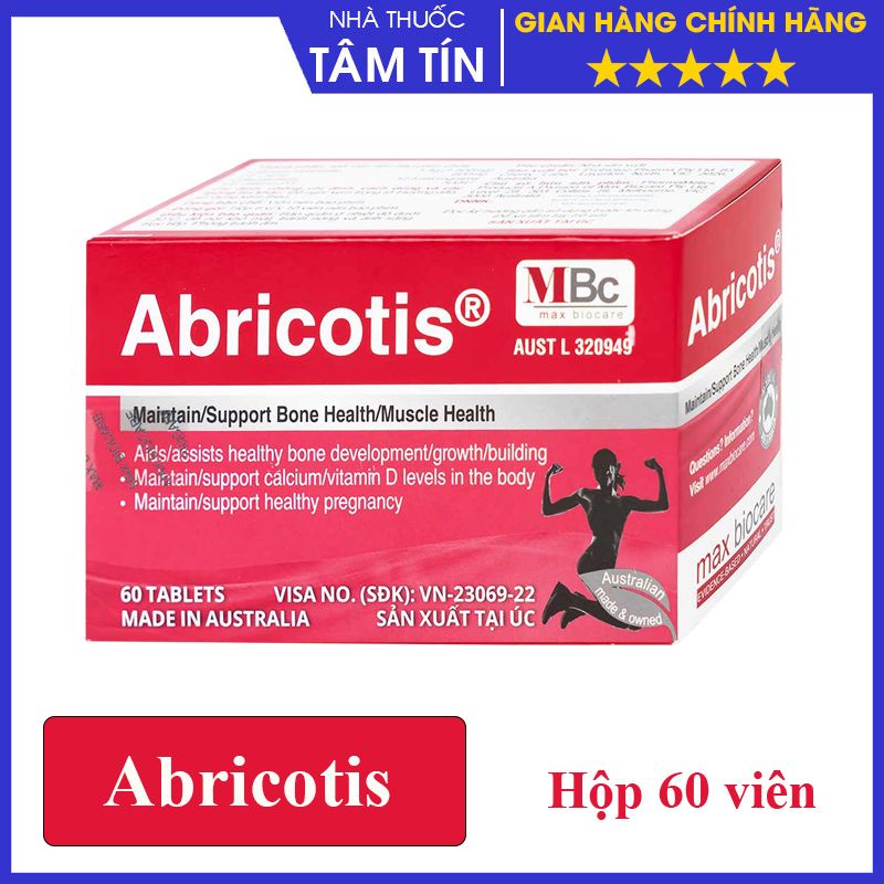 Abricotis bổ sung canxi hỗ trợ sức khỏe xương, cơ bắp hộp 6 vỉ x 10 viên